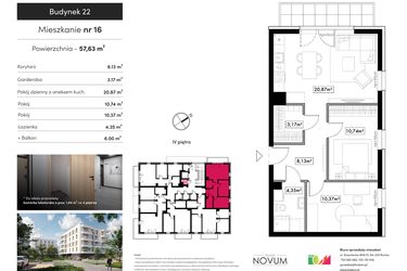Rzut - Mieszkanie na sprzedaż 3 pokoje o powierzchni 57,63 m² - numer 16 w Novum Rumia - bud. 22