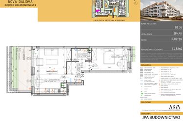 Rzut - Mieszkanie na sprzedaż 2 pokoje o powierzchni 44,52 m² - numer B2.36 w Nova Daliova