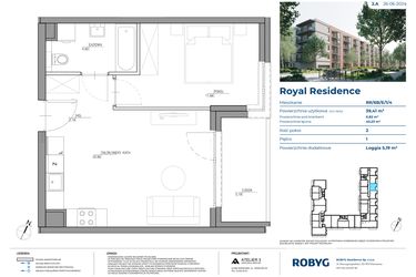 Rzut - Mieszkanie na sprzedaż 2 pokoje o powierzchni 39,46 m² - numer RR/6B/E/1/4 w Royal Residence 6B