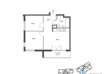 Rzut - Mieszkanie na sprzedaż 3 pokoje o powierzchni 50,44 m² - numer 46 w Wzgórze Krzemionki II