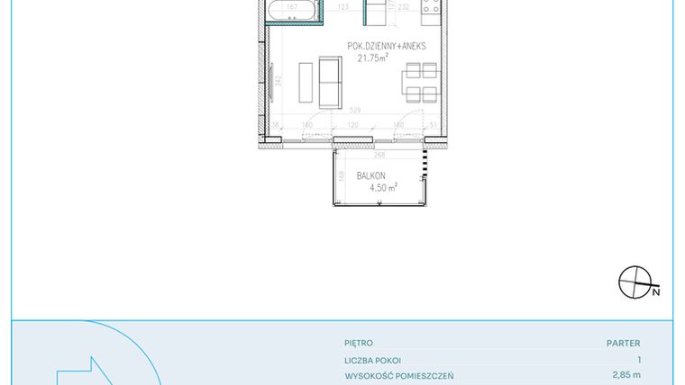 Rzut - Mieszkanie na sprzedaż 1 pokój o powierzchni 28,95 m² - numer C7 w Dwa Jeziora CD