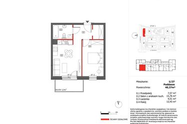 Rzut - Mieszkanie na sprzedaż 2 pokoje o powierzchni 40,27 m² - numer 1/27 w Słoneczny Zakątek