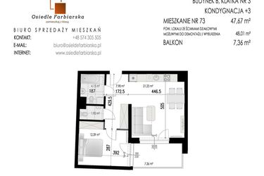 Rzut - Mieszkanie na sprzedaż 2 pokoje o powierzchni 47,67 m² - numer 73B w Osiedle Farbiarska II