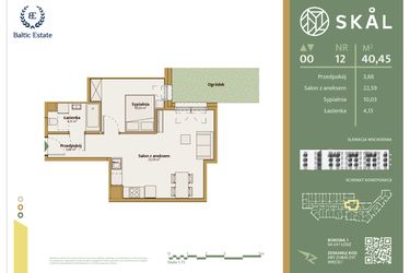 Rzut - Mieszkanie na sprzedaż 2 pokoje o powierzchni 40,12 m² - numer M.12 w Skal