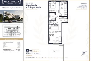 Rzut - Mieszkanie na sprzedaż 3 pokoje o powierzchni 62,46 m² - numer A5 w Mickiewicza