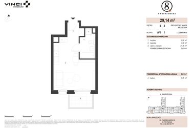 Rzut - Mieszkanie na sprzedaż 1 pokój o powierzchni 29,14 m² - numer A/1/3.3 w Smardzewska 8