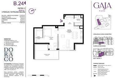 Rzut - Mieszkanie na sprzedaż 2 pokoje o powierzchni 68,52 m² - numer B.24 w Gaja Park