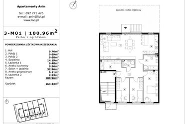 Rzut - Mieszkanie na sprzedaż 4 pokoje o powierzchni 100,96 m² - numer 3-m01 w Apartamenty Anin