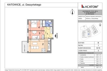 Rzut - Mieszkanie na sprzedaż 3 pokoje o powierzchni 52,73 m² - numer B19 w Daszyńskiego Park