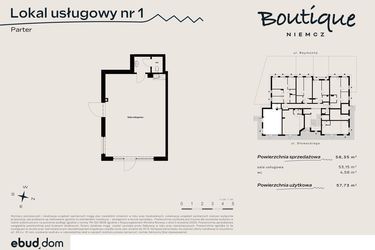 Rzut - Lokal użytkowy na sprzedaż 2 pokoje o powierzchni 58,35 m² - numer U1 w Boutique NIEMCZ