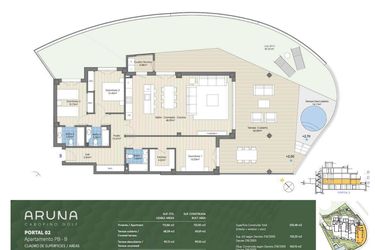 Rzut - Mieszkanie na sprzedaż 3 pokoje o powierzchni 277 m² - numer P2-PB-B w Aruna