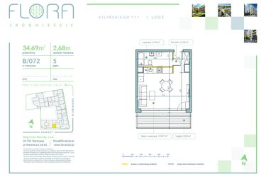 Rzut - Mieszkanie na sprzedaż 1 pokój o powierzchni 34,69 m² - numer B.72 w Flora Śródmieście