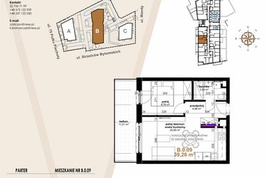 Rzut - Mieszkanie na sprzedaż 2 pokoje o powierzchni 39,26 m² - numer B.0.09 w Vanda Park