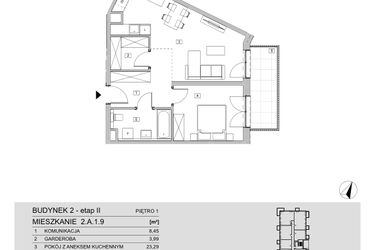 Rzut - Mieszkanie na sprzedaż 2 pokoje o powierzchni 53,67 m² - numer 2.A.1.9 w ATAL Apollina II
