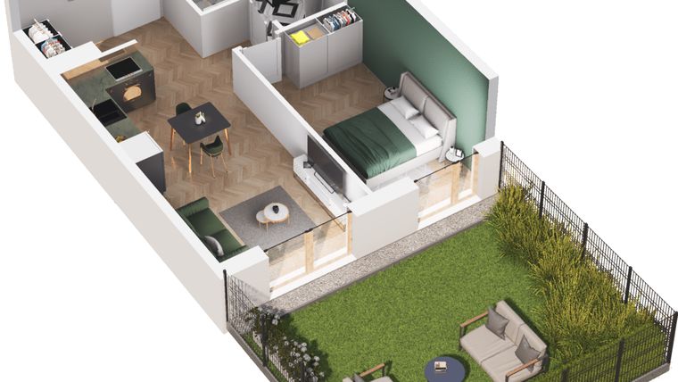 Rzut - Mieszkanie na sprzedaż 2 pokoje o powierzchni 40,21 m² - numer A3.100.M05 w Mieszkaj w mieście - Ogrody Glogera