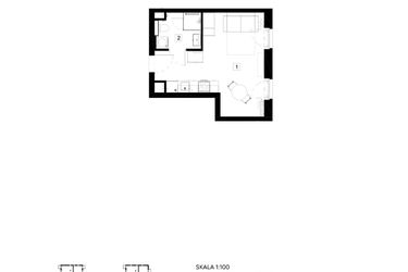 Rzut - Mieszkanie na sprzedaż 1 pokój o powierzchni 24,89 m² - numer M013 w Oh! Praga