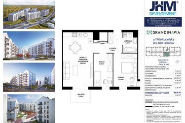 Rzut - Mieszkanie na sprzedaż 3 pokoje o powierzchni 64,08 m² - numer A.3.42 w Skandinavia