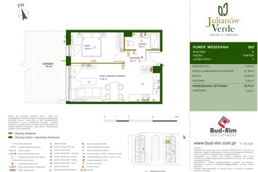 Rzut - Mieszkanie na sprzedaż 2 pokoje o powierzchni 40,76 m² - numer 7 w Julianów Verde II
