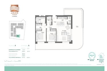 Rzut - Mieszkanie na sprzedaż 2 pokoje o powierzchni 129,38 m² - numer 4A w Jade Tower - Cordia