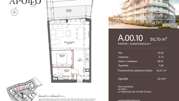 Rzut - Mieszkanie na sprzedaż 2 pokoje o powierzchni 49,27 m² - numer A.0.10 w Apollo Residence