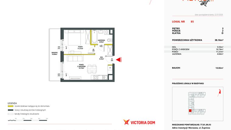 Rzut - Mieszkanie na sprzedaż 2 pokoje o powierzchni 39,51 m² - numer 85 w Metro Art 11
