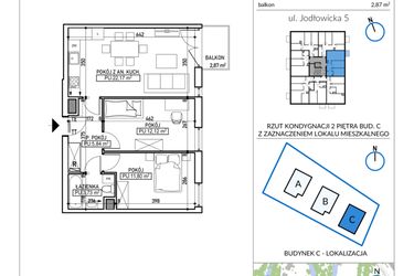 Rzut - Mieszkanie na sprzedaż 3 pokoje o powierzchni 55,66 m² - numer 5-18 w Jodłowicka 5