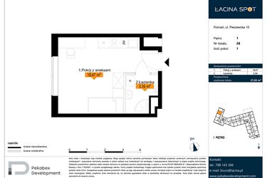 Rzut - Mieszkanie na sprzedaż 1 pokój o powierzchni 21,83 m² - numer B.1.28 w ŁACINA SPOT - apartamenty inwestycyjne