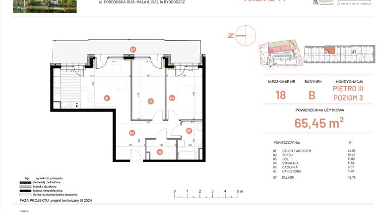 Rzut - Mieszkanie na sprzedaż 3 pokoje o powierzchni 65,45 m² - numer 12.18 w Osiedle Nowe Horyzonty etap III