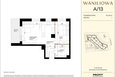 Rzut - Mieszkanie na sprzedaż 2 pokoje o powierzchni 40,09 m² - numer WA2/A/13 w Waniliowa