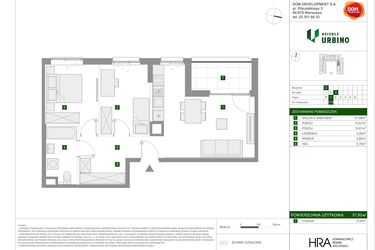 Rzut - Mieszkanie na sprzedaż 3 pokoje o powierzchni 57,83 m² - numer 1.3.C.114 w Osiedle Urbino
