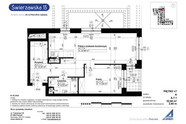 Rzut - Mieszkanie na sprzedaż 2 pokoje o powierzchni 52,84 m² - numer A/7/1 w Świerzawska 13