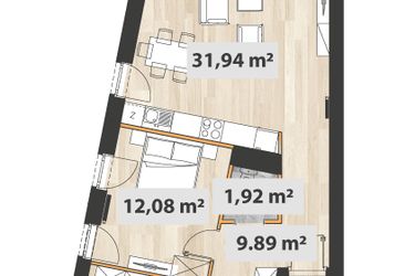 Rzut - Mieszkanie na sprzedaż 3 pokoje o powierzchni 71,18 m² - numer A.01.08 w Na Okrzei