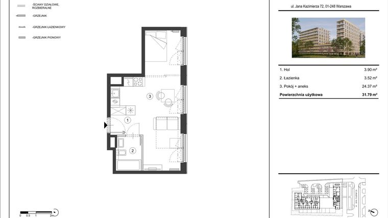 Rzut - Mieszkanie na sprzedaż 1 pokój o powierzchni 31,79 m² - numer 29 w Westo Wola