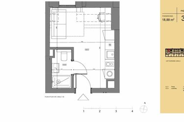 Rzut - Mieszkanie na sprzedaż 1 pokój o powierzchni 18,88 m² - numer 3.2 w Rezydencja San Petrus