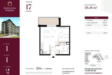 Rzut - Mieszkanie na sprzedaż 1 pokój o powierzchni 29,48 m² - numer 2.M17 w Krakowska Rogatka