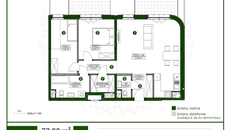 Rzut - Mieszkanie na sprzedaż 3 pokoje o powierzchni 77,87 m² - numer 4 w Moja Wiązowa
