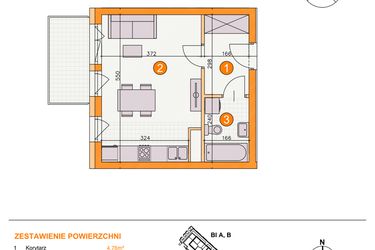 Rzut - Mieszkanie na sprzedaż 1 pokój o powierzchni 28,06 m² - numer BI/C16 w Osiedle Bocianie Gniazdo 2