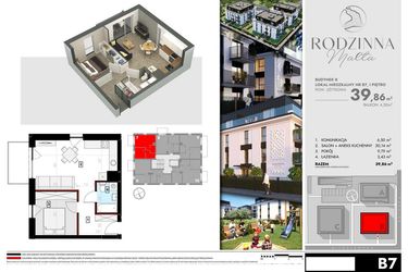 Rzut - Mieszkanie na sprzedaż 2 pokoje o powierzchni 39,86 m² - numer B7 w Rodzinna Malta