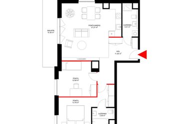 Rzut - Mieszkanie na sprzedaż 3 pokoje o powierzchni 77,42 m² - numer F.3.7 w INSPIRE ETAP V – bud. F, G