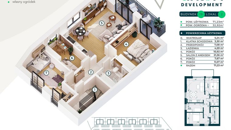 Rzut - Mieszkanie na sprzedaż 4 pokoje o powierzchni 67,08 m² - numer 19/2 w Nova Jurajska