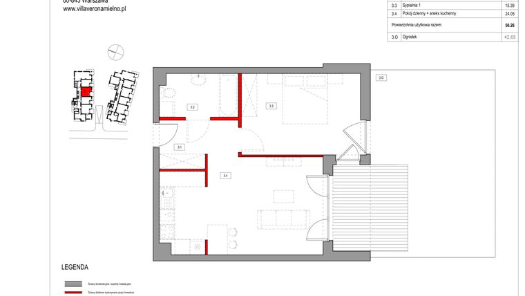 Rzut - Mieszkanie na sprzedaż 2 pokoje o powierzchni 50,46 m² - numer A.3 w Villa Verona Mielno