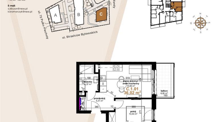Rzut - Mieszkanie na sprzedaż 2 pokoje o powierzchni 36,02 m² - numer VC.1.01 w Vanda Park