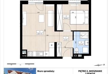 Rzut - Mieszkanie na sprzedaż 2 pokoje o powierzchni 40,16 m² - numer B4/2/25 w Montano bud. B4