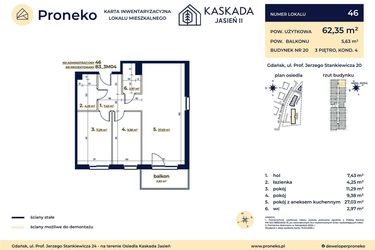 Rzut - Mieszkanie na sprzedaż 3 pokoje o powierzchni 62,35 m² - numer B3_3M04 w Kaskada Jasień - etap II