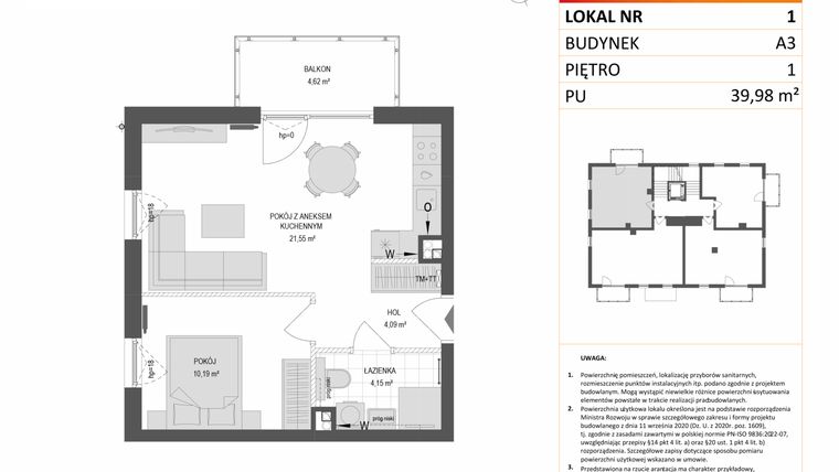 Rzut - Mieszkanie na sprzedaż 2 pokoje o powierzchni 39,98 m² - numer A3.1 w Gdańskie Zacisze