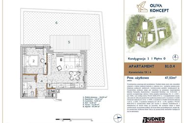 Rzut - Mieszkanie na sprzedaż 2 pokoje o powierzchni 47,53 m² - numer B1.0.4 w Oliva Koncept II