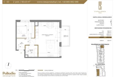 Rzut - Mieszkanie na sprzedaż 2 pokoje o powierzchni 50,43 m² - numer C-63 w Cieszyńska 9 budynek B i C