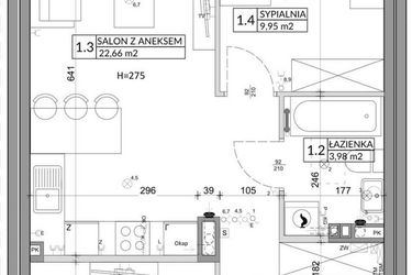 Rzut - Mieszkanie na sprzedaż 3 pokoje o powierzchni 56,89 m² - numer 49B w Osiedle Młodych etap VIII