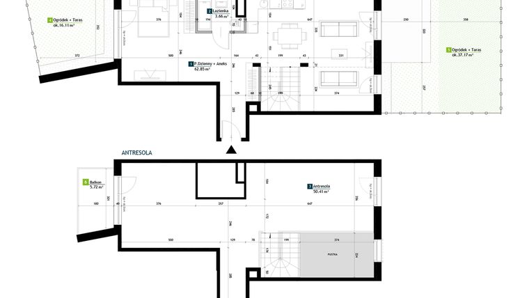 Rzut - Mieszkanie na sprzedaż 1 pokój o powierzchni 116,92 m² - numer AE0001 w Viva Cité 2