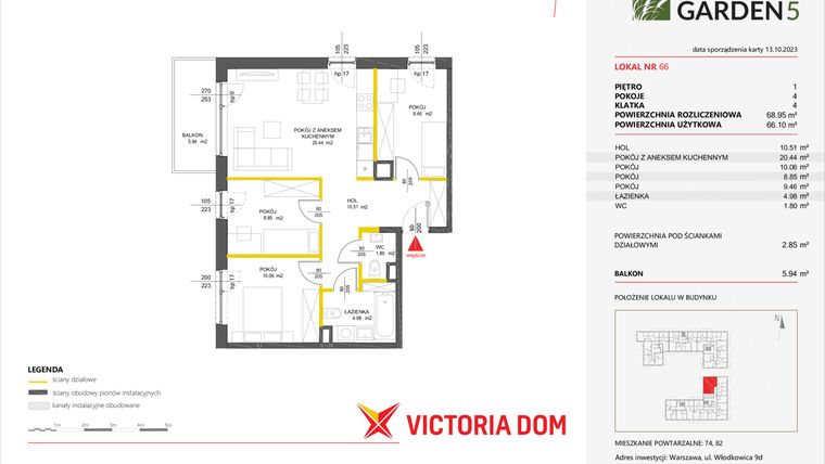 Rzut - Mieszkanie na sprzedaż 4 pokoje o powierzchni 68,95 m² - numer 66 w Nova Viva Garden 5